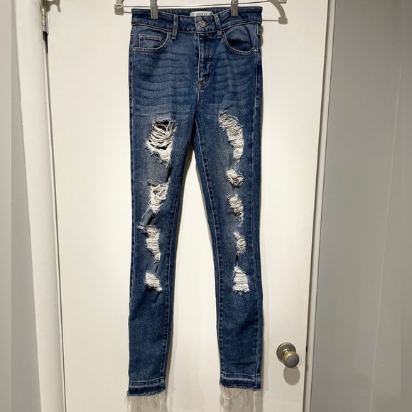 Guess Blue Distressed Skinny Jeans - Picture 1 of 6